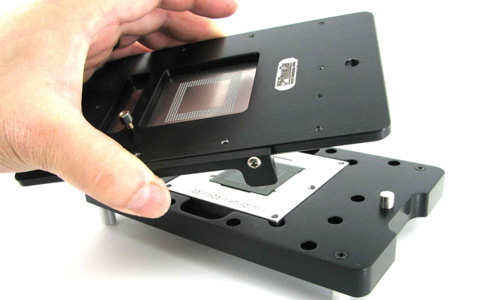 Fit ball placement frame with foil plate onto base